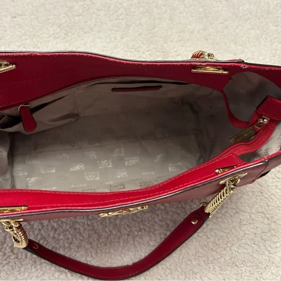 Michael Kors Red Tote Bag with Gold Accents - Picture 7 of 14